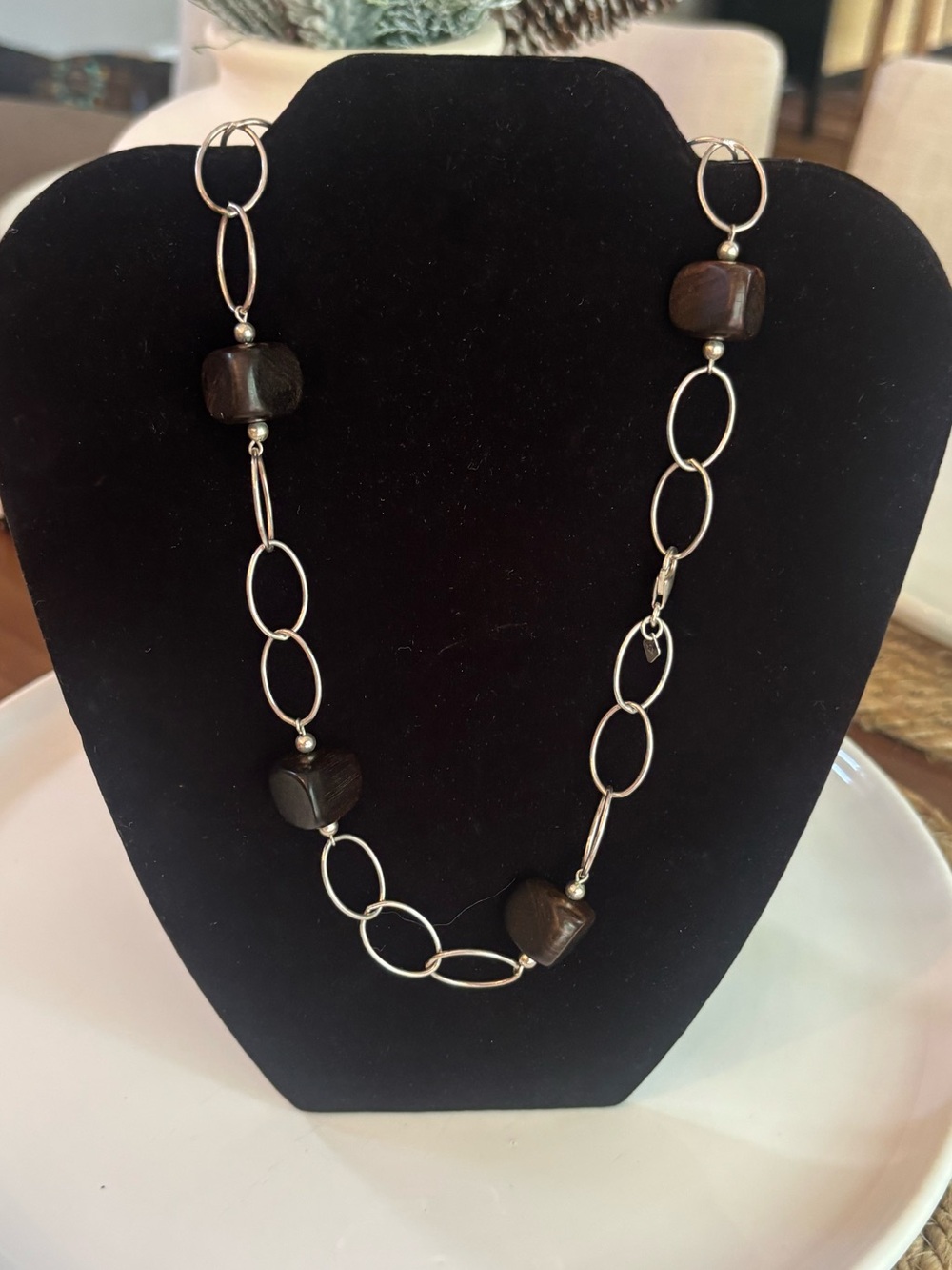 Silpada N1359 Ebony Wood & Sterling Silver Chainlink Necklace 20" Retired Rare